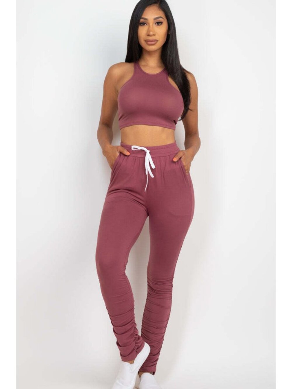 Capella Rose Pink Crop Top & Scrunch Joggers Set